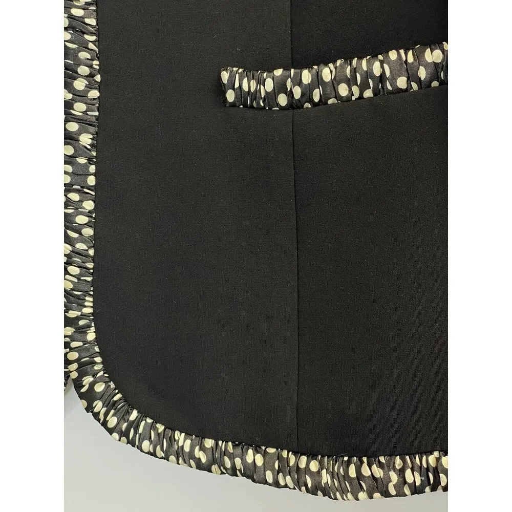 Kasper Black Business Jacket Sz 8 Polka dot Trim Blazer Open Front Lined Pockets